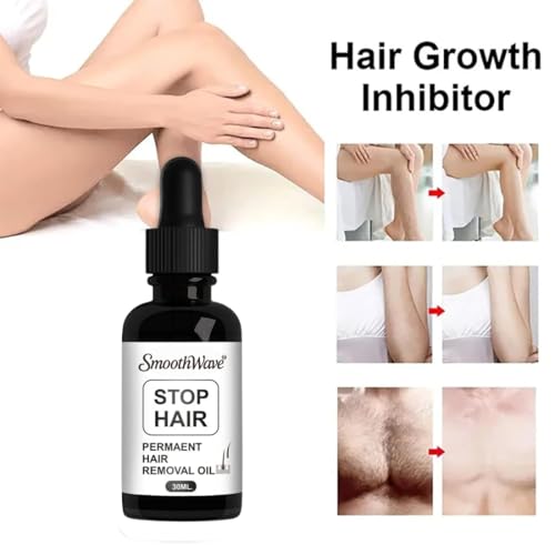 Image of SmoothWave Stop Hair Permanent Hair Removal Oil - Natural Hair Growth Inhibitor for Women & Men, Painless Hair Removal Solution for Face, Legs, Arms & Body - 30ML (Pack of 2) (2, 60 ml)
