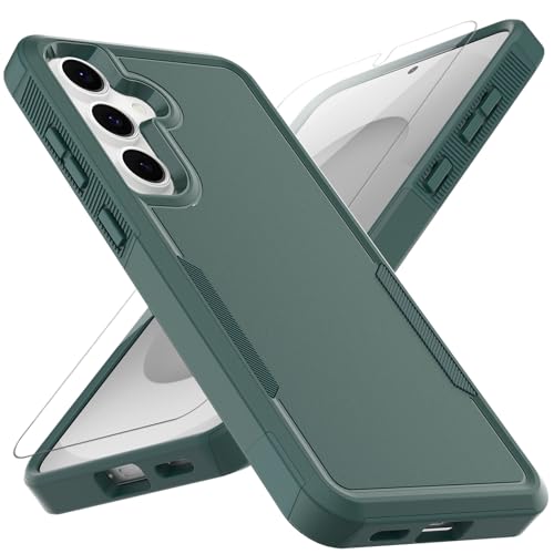 for Samsung Galaxy S25 FE Case: Dual Layer Protective Heavy Duty Cell Phone Cover Shockproof Rugged with HD Screen Protector - Military Protection Bumper Tough for Samsung Galaxy S25 FE, Dark Green