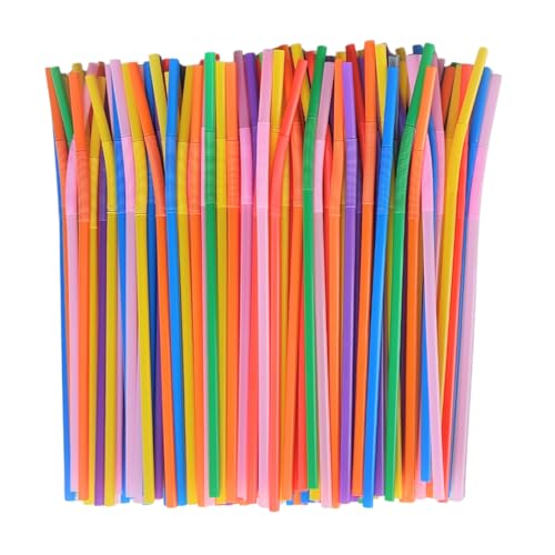 200PCS Flexible Plastic Straws, Colorful Disposable Bendy Party Fancy Straws12.8inch Extra Long Straws Party Decorations