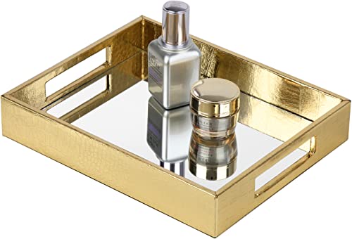 HofferRuffer Bandeja de piel, bandeja para joyas, placa decorativa, piel sintética, bandeja rectangular, bandeja para guardar joyas, llaves, reloj de pulsera, salón, 26 x 21.5 x 4.5 cm, color dorado Cover