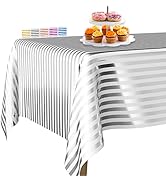 PartyWoo Silver Foil Tablecloth, 54 x 108 Inch Stripe Rectangle Party Tablecloth, Foil Tablecloth...
