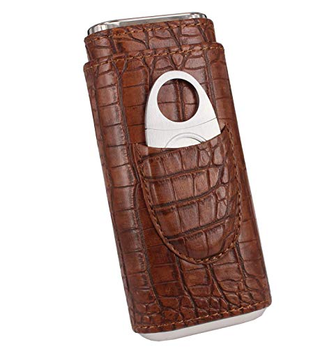 Amancy 3 Holder Elegant Vintage Style Crocodile Pattern Leather Cigar Case With Cedar Wood Lined,Including Cigar Cutter #TOP1