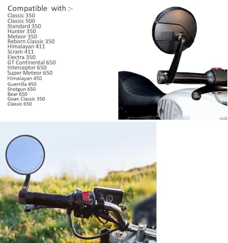 Image of Bike Round Rear View Side Handle Bar End Mirror Convex Glass Compatible with Classic Reborn 350 Continental GT Interceptor Meteor 350 Hunter 350 Super Meteor 650 Himalayan Standard 350 Guerrilla 450
