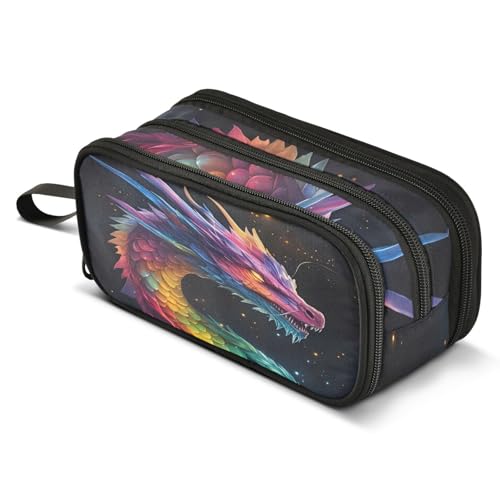 Image of Dragon Galaxy Colorful Pencil Case for Boys Girls Kids Pencil Pouch 3 Compartment Pen Bag Large Capacity Storage Pencil Holder School Students with Zipper