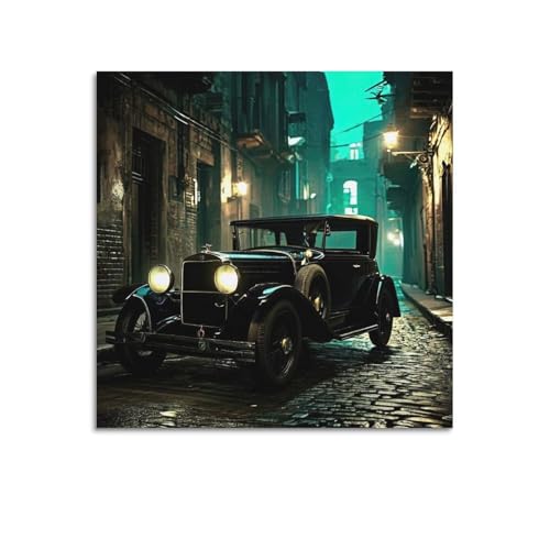 Poster vintage noir de voitures anciennes 60x60 cm pour décoration murale