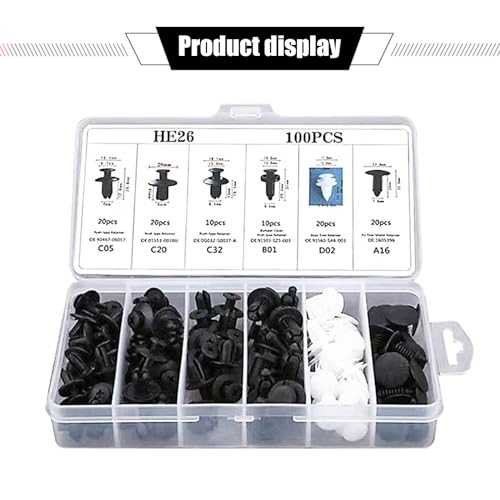 awlbed 100 PCS Car Bumper Retainer Clips, Rivet Clip with Removal Tool, Fasteners Replacements, Push-in Vehicle Parts, Automotive Repair Kit, Universal for Most Cars, Trucks, SUVs (Multicolored)