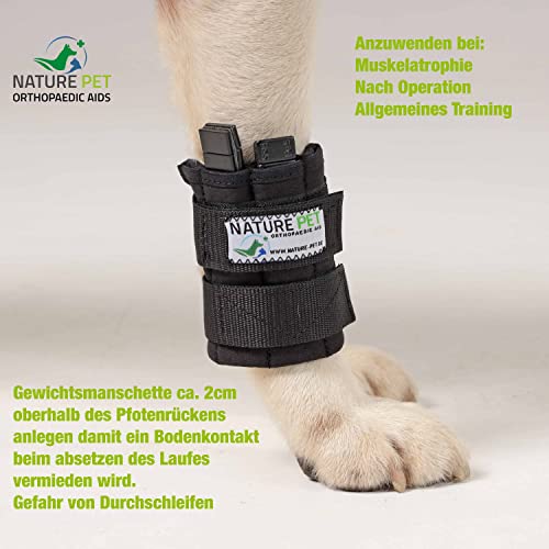 Nature Pet Hund Gewichtsmanschette & Therapiebandage – Muskelaufbau, Reha & Physiotherapie für Hunde | Wasserfest, verstellbar & für Unterwasserlaufband geeignet (XL)