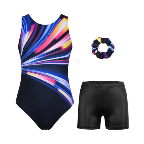 JESKIDS Gymnastics Leotards for Girls Dance Unitards Biketards Matching Shorts Activewear Suits for Girls 4-13 Years Fan-shaped Ray 6-7 Years