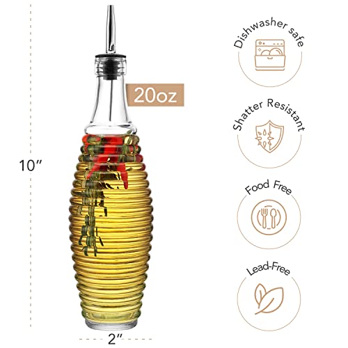 MosJos Oil and Vinegar Dispenser - Large 20 oz Ribbed Glass Olive Oil & Vinegar Dispenser Set - Non-Drip, BPA-Free, Dishwasher Friendly Bottles with Stainless Steel Spouts - Thumbnail 6
