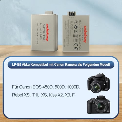 Batería LP-E5 recargable de litio para cámaras EOS 500D 450D y 1000D de repuesto 2