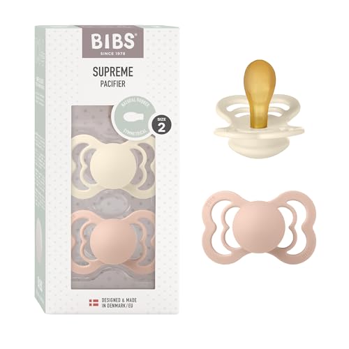 Image of BIBS Pacifiers - Supreme Collection | BPA-Free Baby Pacifier | Made in Denmark | Set of 2 Ivory /Blush Color Premium Soothers | Size 6-18 Months