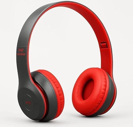 icall Best Sound Quality Latest P47 with Mic & SD Card Support 8 Hour Battery Backup Bluetooth Headset (On The Ear) (Red)