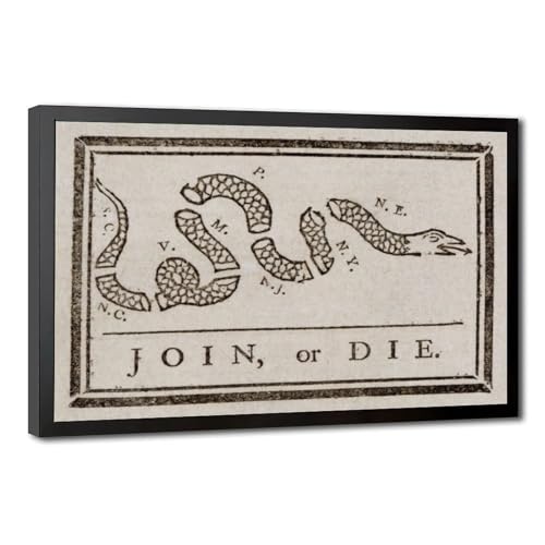 Poster Join Or Die Benjamin Franklin pour décorer un bureau ou un salon au style vintage