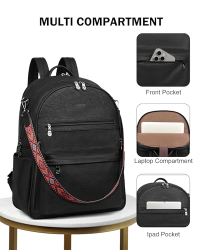 Image of FADEON 15.6 Inch Laptop Backpack Purse for Women, Large Capacity | Vegan Leather Backpack with Padded Straps, Laptop & iPad Slots Fits 13 inch, 14 inch & 15.6 inch, Roomy for Daily, Work & Travel