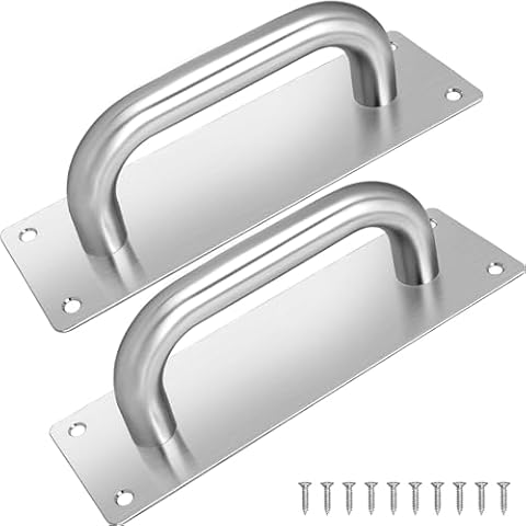 VRSS 201 Stainless Steel Satin Finish Door Pull Handles, 2 Pack, 65mm Width x 200mm Height x 1.2mm Thick, 135mm Hole to Hole, 150mm Handle Length, 19mm Pull Diameter Cover