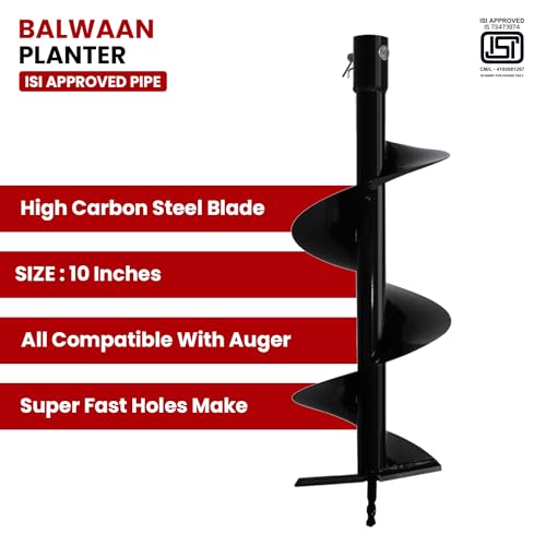 Image of BALWAAN Krishi 10-Inch Single Spiral Drill Planter | 25 cm /254 mm Spiral Post Hole Digger for Agriculture & Gardening|PT-10