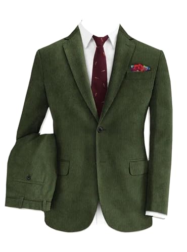 Men Corduroy Suit Sport Coat Jacket Groom Tuxedo Wedding Suits Set Prom Casual Blazer Pants