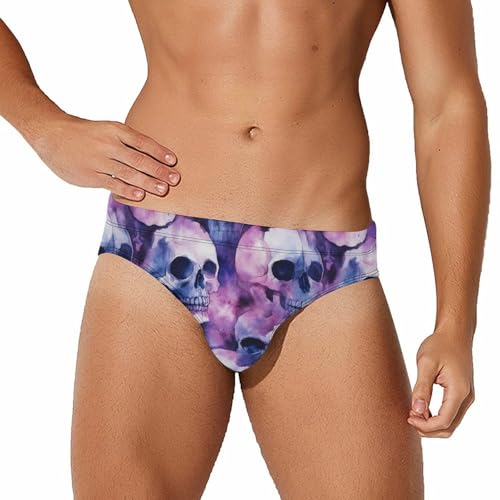Watercolor Skulls Men's Swim Brief Sexy Bikini Swimwear Swimsuit Trunks Bathing Suits