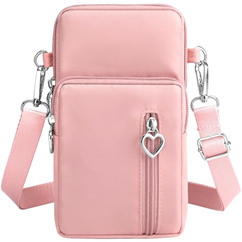 Handytasche zum Umhängen Damen, Handy Umhängetasche, Mini Handy Umhängetasche, Leichte Kompakte Crossbody Umhängetasche mit Schultergurt und Kopfhörer Loch, für Alltag Shopping Reisen (Rosa)
