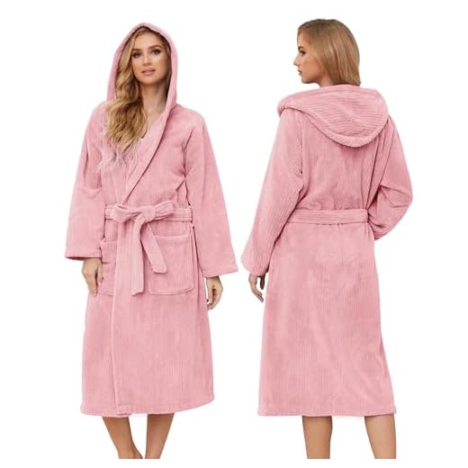 PJGGZ Hooded Bathrobe for Women, Soft Long Towel Robe for Women - Quick Dry yet Warm(Light Pink,S/M)