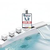 Melko Badewannenarmatur Wannenrand 5-Loch Wannenrandarmatur Chrom Badezimmer Armatur Set mit Wasserfall Einlauf und Handbrause