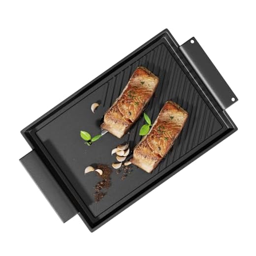 CAZOOO Grillplatte 38x21 cm mit Seitengriffen Aufhängeloch glatte antihaftbeschichtete Plancha aus Gusseisen Guss für alle Herdarten inkl. Induktion & Backofen