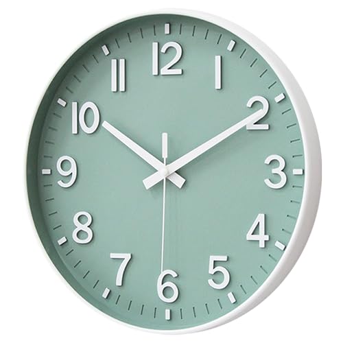 Image of HZDHCLH Wall Clocks Battery Operated,Wall Clock Green,12 inch Wall Clock Silent Non Ticking Modern 3D Numbers for Kitchen Bedroom Living Room Office Classroom Decor