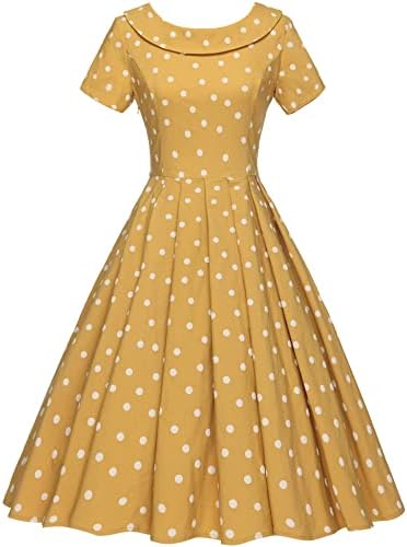 GownTown Women's 1950s Polka Dot Vintage Dresses Audrey Hepburn Style Party Dresses (Dark Yellow, Medium)
