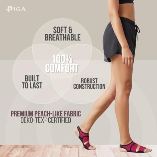 Image of PIGA Toeless Pilates Socks - Non-Slip Grip for Men & Women, Breathable, Durable for Pilates, Barre & Yoga Workouts