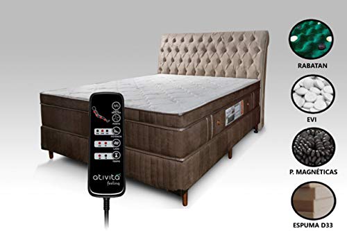 Colchão Magnético Massageador Solteiro SLIM + Base box + Cabeceira Completo (Marrom Com Cabeceira Be