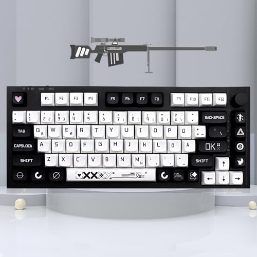JSJT Deutsches Tastenkappen XDA Profil Schwarz und Weiß Tastenkappe 129 Tasten Thema Tastenkappe PBT Tastenkappen für ANSI/ISO Layout Cherry MX Switch Mechanische Tastaturen