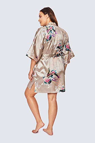 Image of KIM+ONO Plus Size Satin Short Kimono Robe for Women | bridal - maternity - postpartum - lingerie - bridesmaid