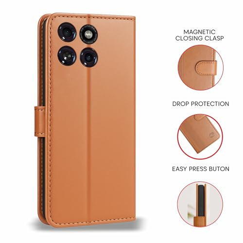 Image of AIBEX Shock Proof Flip Compatible for Motorola Edge 60 Pro 5G Flip Cover Leather Finish | Inside TPU with Card Pockets | Wallet Stand | Complete Protection Flip Case - Brown
