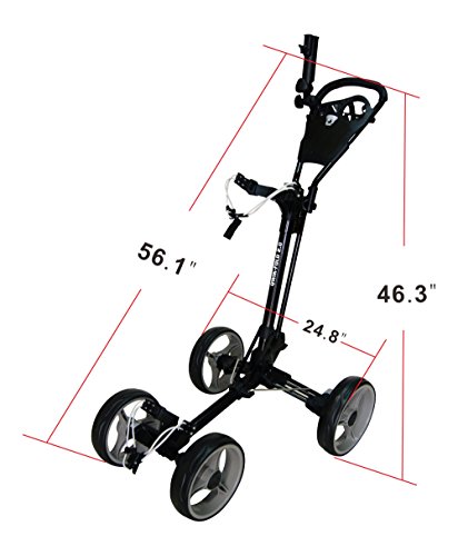 Qwik-Fold 4 Wheel Folding Push Pull Golf CART - Foot Brake - ONE Second to Open & Close! (Black/Charcoal)