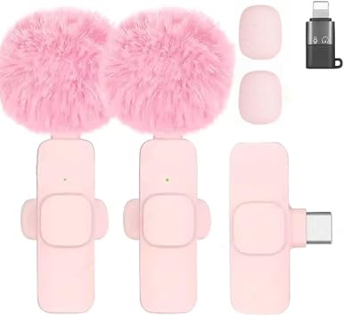 Kablosuz T yl  Pembe Yaka Mikrofonu Type-C ve Apple Giri li 2 li Set Bluetooth 5.0