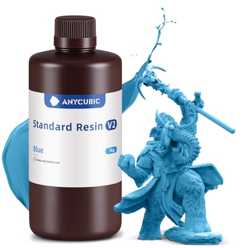 ANYCUBIC Résine Standard V2 Imprimante 3D Resine UV 405nm, Haute Résistance, Haute Ténacité et Faible Odeur, Résine Photopolymère pour l'Impression 3D LCD/DLP/SLA, Bleu 1KG 1000g Bleu