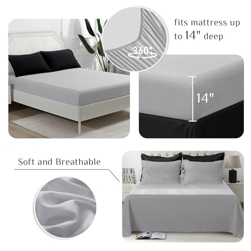 JOLLYVOGUE Full Comforter Set, Ultra-Soft Bed in a Bag Full Size 7 Pieces, Oeko-TEX Certified Bedding Set with Down Alternative Comforter, Sheets, Pillowcases & Shams, Black & Light Grey by JOLLYVOGUE - Used condition - Image 4