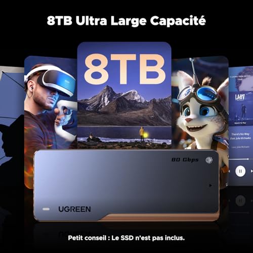 UGREEN Boîtier SSD M2 40Gbps avec Puce JHL7440 Boîtier NVMe Compatible avec USB 4 et Thunderbolt 43 Adaptateur Disque Dur Externe pour .2 2280 Compatible avec iPhone 17 Pro Max Air MacBook PC PS5 - vue 8
