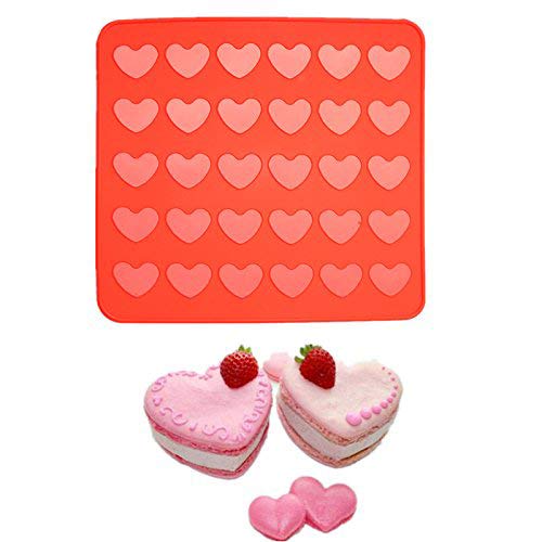 Delidge 30 Holes Heart Macaron Macaroon Baking Sheet Mat Muffin DIY Chocolate Cookie Mould Baking Pastry Tools - 30 Capacity (Heart)