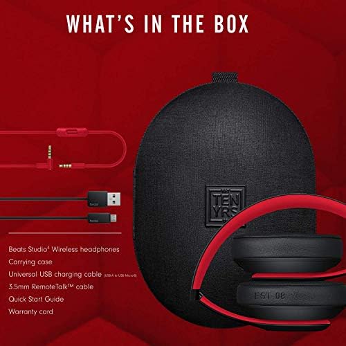 Beats Studio3 Wireless Noise Cancelling Over-Ear Headphones - Apple W1 Headphone Chip, Class 1 Bluetooth, Active Noise Cancelling, 22 Hours Of Listening Time - Defiant Black-Red