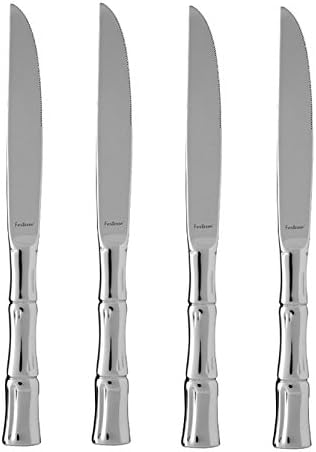 Fortessa Royal Pacific Stainless Steel Dinnerware - Solid Handle Steak Knife - 4 Piece Set