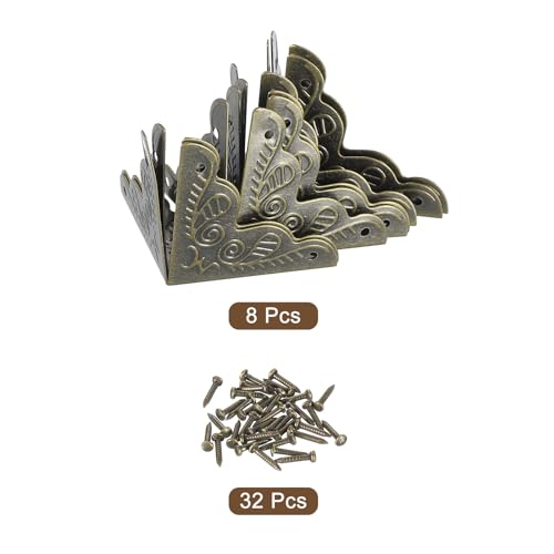 Image of uxcell 8 Pcs Metal Box Corner Protectors 1 inchx1 inch Corner Protectors Decorative with Mounting Screws for Storage Box Cabinets Wooden Chest, Bronze