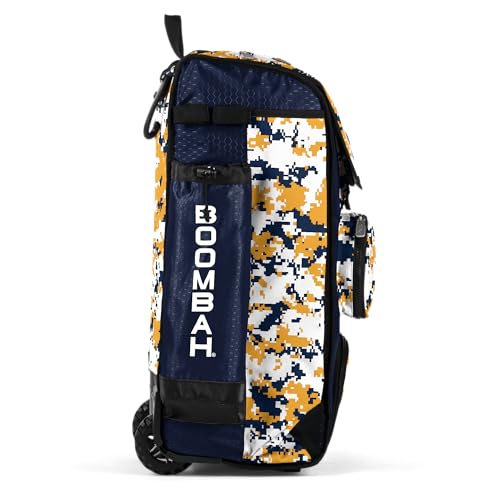 Boombah Rolling Catchers Superpack Baseball/Softball Gear Bag - PS-9124-3000C23 Digital Camo Navy/Gold- Telescopic Handle and Holds 4 Bats - Wheeled Version - Thumbnail 3