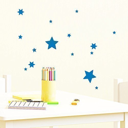Wandtattoo-Loft Adhesivo de Pared Estrellas Pequeñas, 15 Unidades, 49 Colores a Elegir - Vinilo, Turquesa