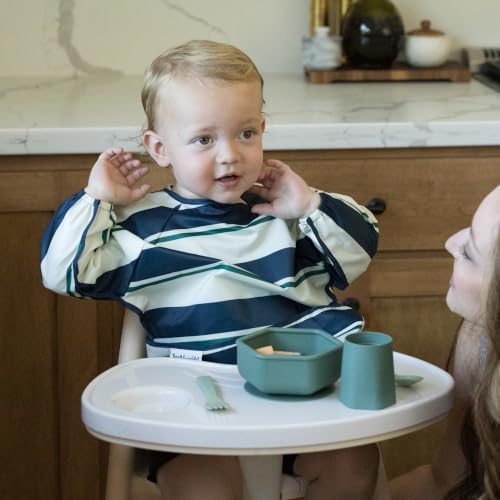Image of Tiny Twinkle Long Sleeve Bib for Babies & Toddlers | Waterproof Smock Bib for Eating | Machine Washable & Mess-Proof Feeding Essentials | Newborn Shower Gift (Rugby Stripes, 6-24M)