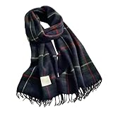 Generisch Bufanda a cuadros de moda para invierno, cálida, gruesa, larga, con flecos, para estudiantes, azul marino, Talla única