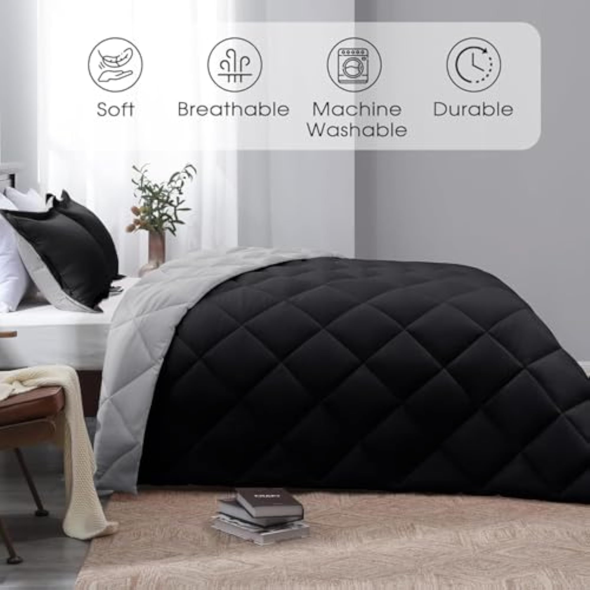 3PC Reversible Comforter Set, Lightweight and Warm for King Size