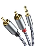 2 Pack RCA Cable, Oldboytech RCA to 3.5mm [8ft/2.4M, Hi-Fi Sound] Nylon-Braided RCA to AUX Audio Cable Compatible with DJ Controller Speaker Turntable TV Car Stereo Hi-Fi Amplifer Phone Gold-Plated