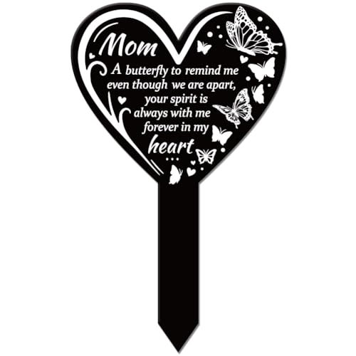 GLOBLELAND Estaca conmemorativa de mariposa en forma de corazón para el jardín de la madre, estaca conmemorativa para cementerio, estaca de acrílico para tumba, estaca impermeable de condolencias para