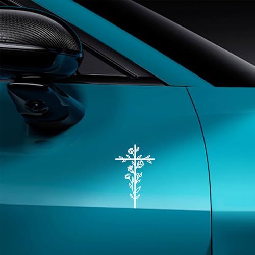 GAOLAOSY Cross & Floral Car Sticker Decal, Christian Vehicle Window Sticker, Vinyl Waterproof Automotive Bumper Decal, Religious Flower Sign Auto Decoration Accessories for Truck, SUV (1PC)